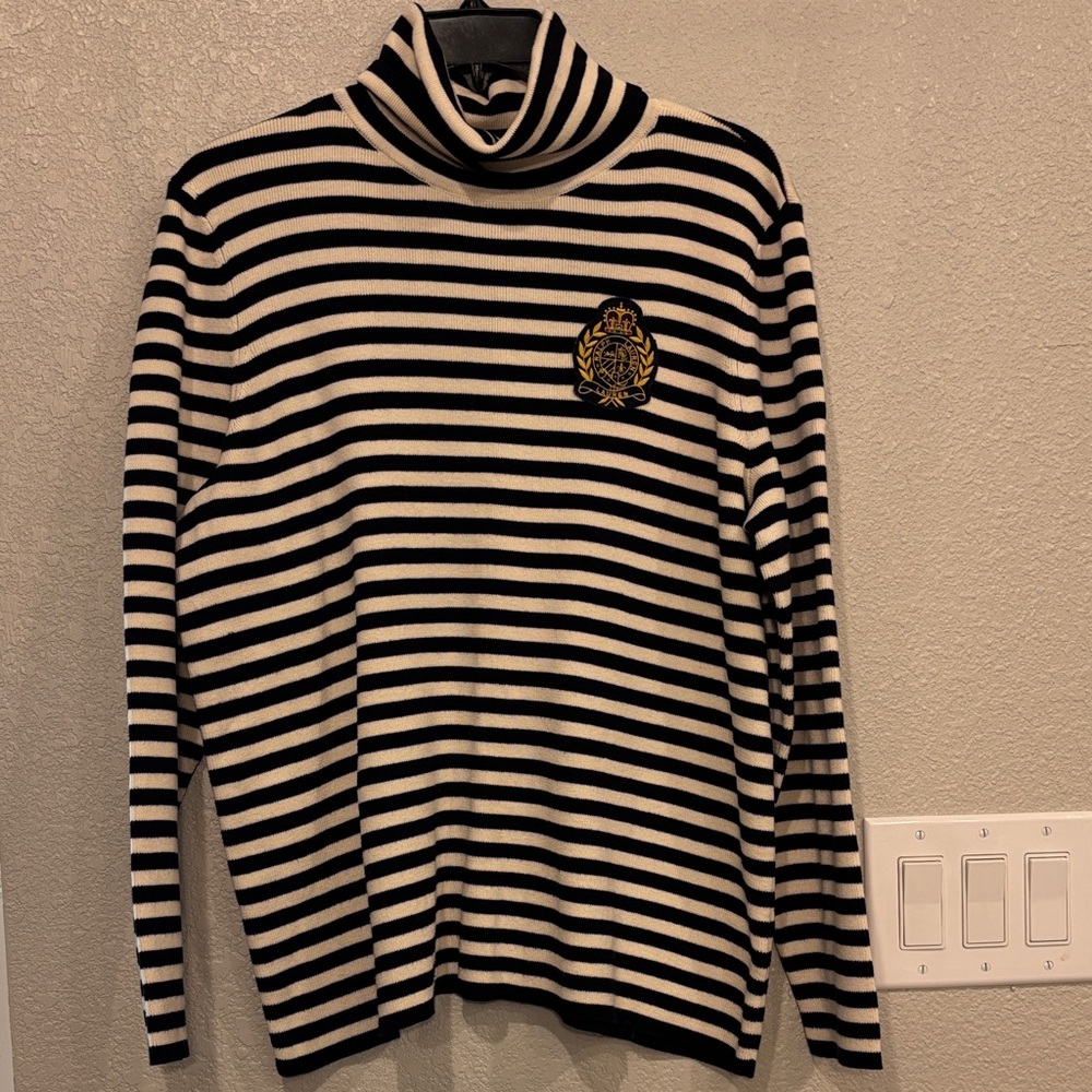 Lauren Ralph Lauren Striped Black and White Turtleneck Sweater